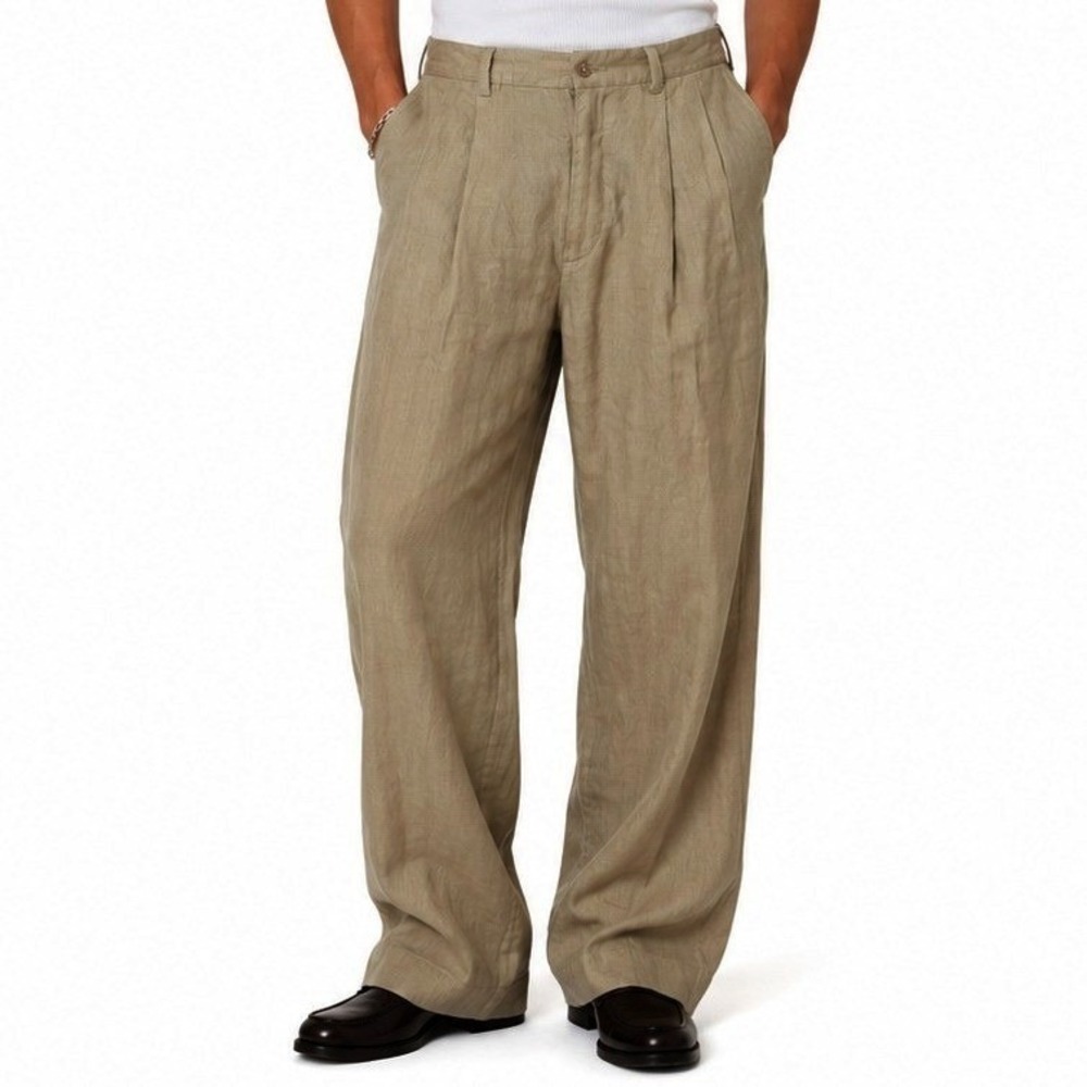 Ronaldus Shamask Barneys Linen Pants Mens 30 New York Olive Green Vintage Italy